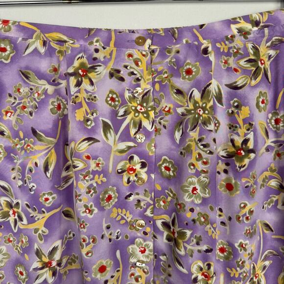 VTG NWT Charter Club Purple Floral 100% Silk Button Up Skirt Set Women 14W - Picture 9 of 16